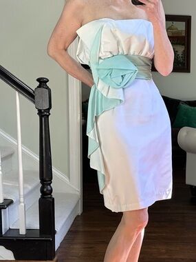 Roberta Bridal Strapless White Blue Prom Event Dress S